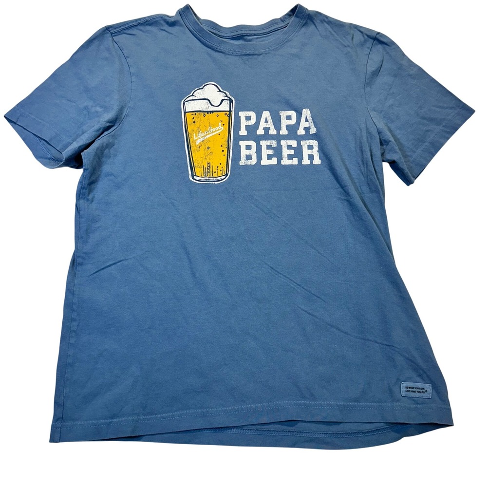 Life is Good Papa Beer T-Shirt Mens Medium Blue‎ Graphic Crusher Tee Dad Gift